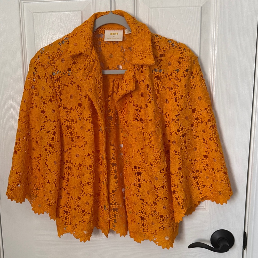Anthropologie Maeve Orange Floral Lace Top